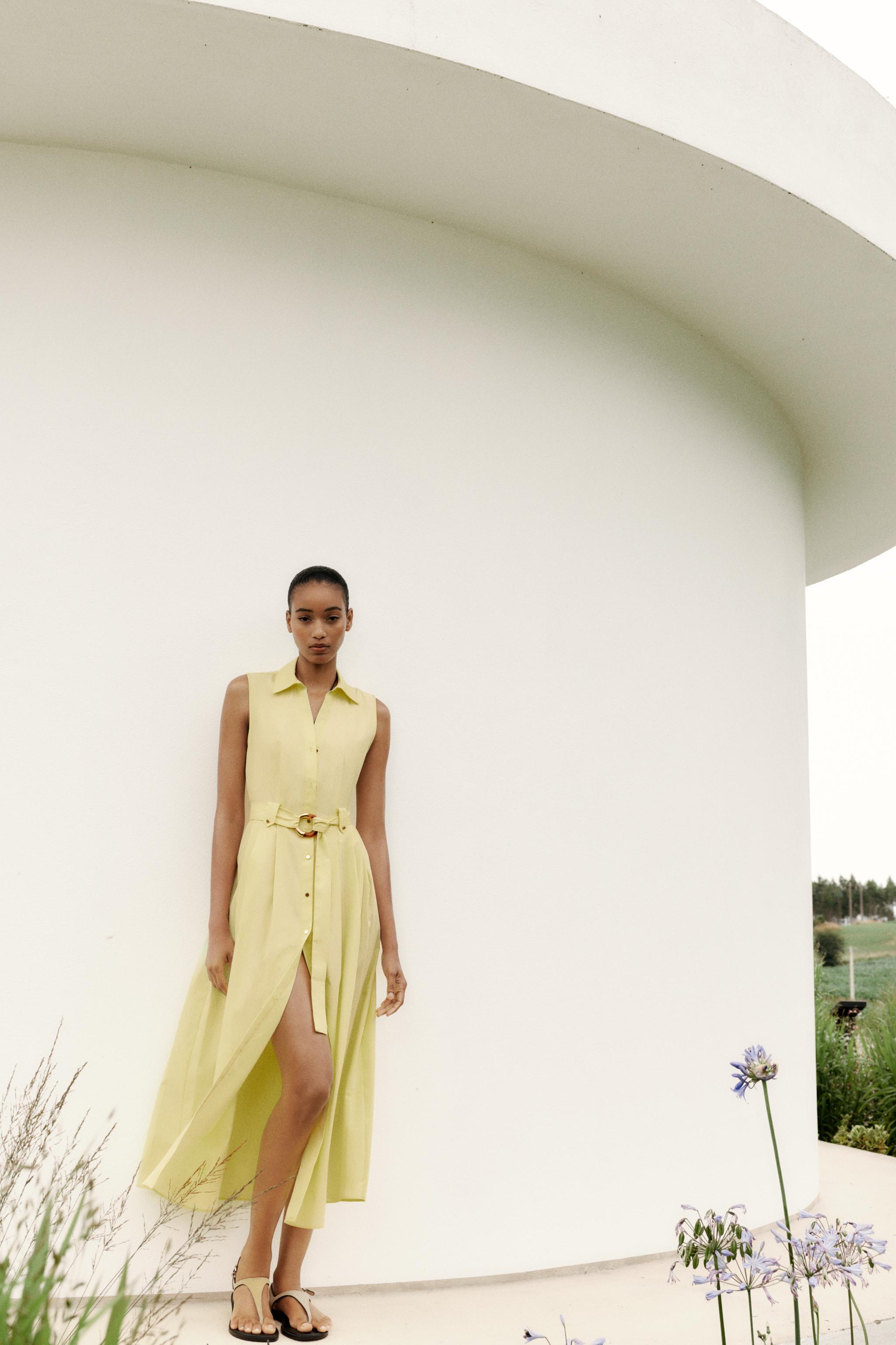 BELTED POPLIN MIDI DRESS